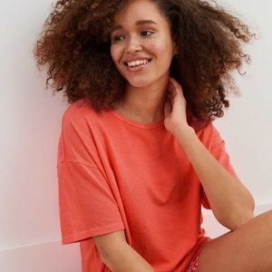 Aerie Boyfriend Distressed Oversize Pink/Orange Neon T-Shirt size L